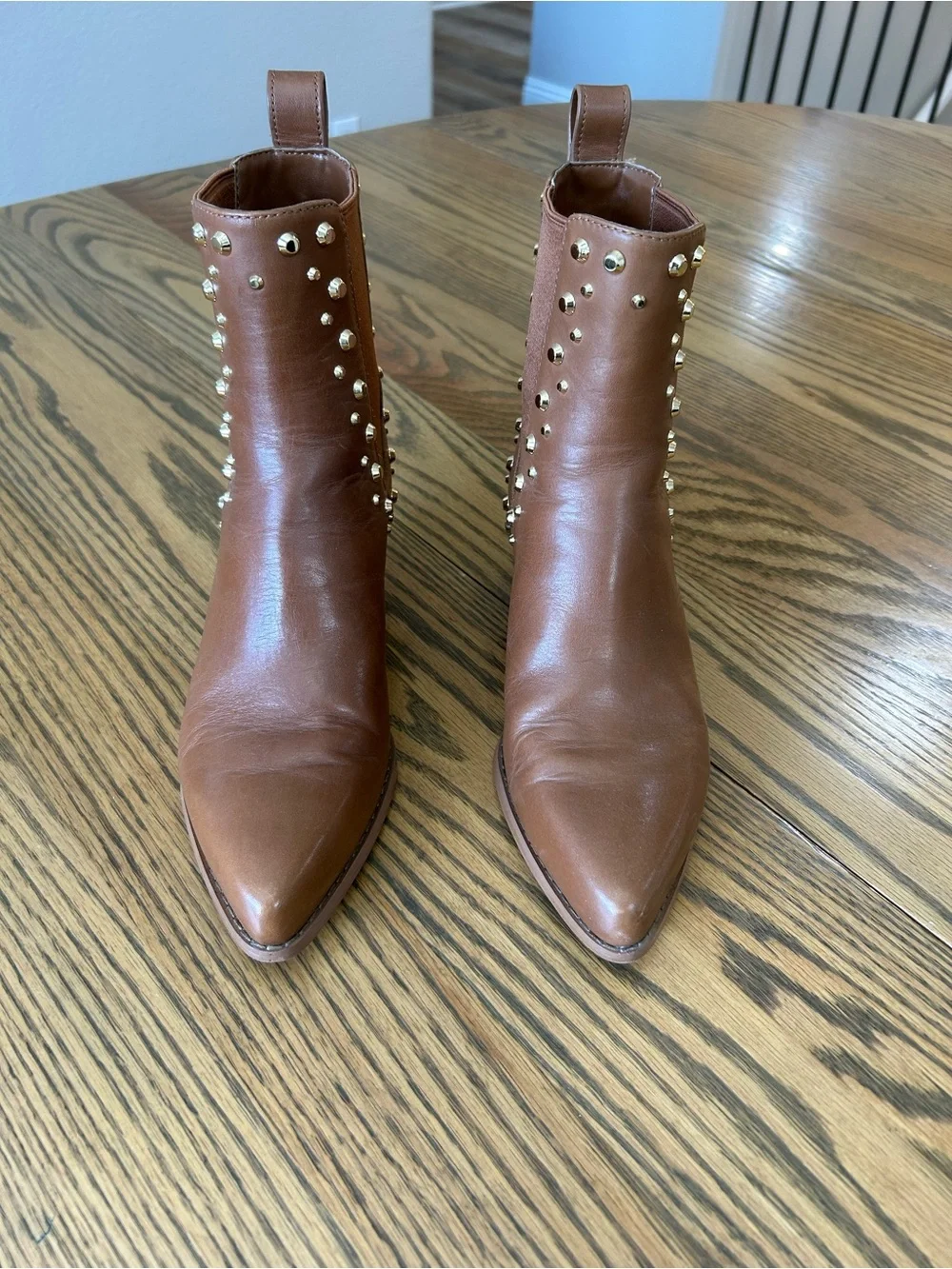 MICHAEL Michael Kors Brown Leather Studded Ankle Boots, size 6.5